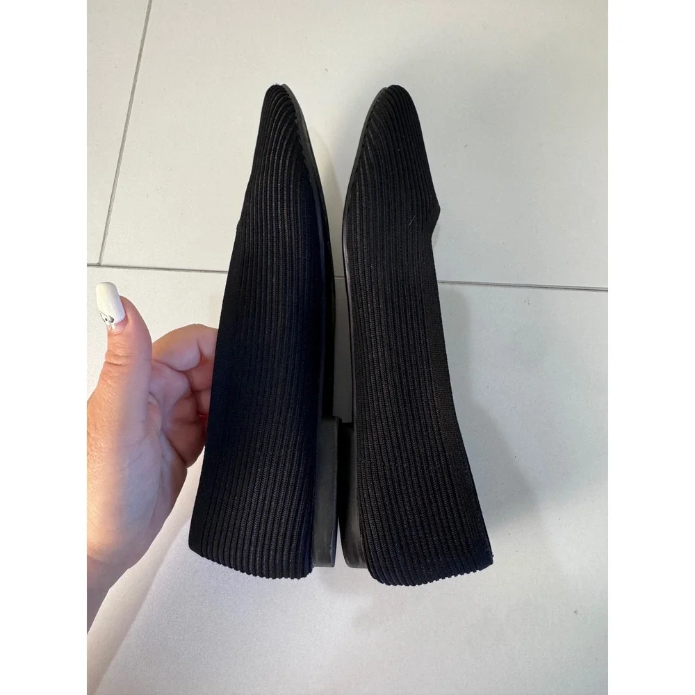 Vivaia Flat Shoes Women Size 9 40 Black Knit Square Toe Sustainable Washable